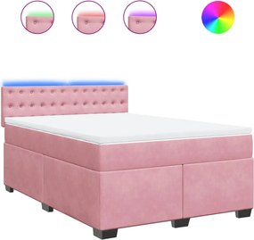 vidaXL Κρεβάτι Boxspring με Στρώμα Ροζ 140x190 εκ. Βελούδινο