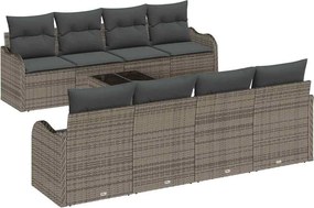 vidaXL Σετ Καναπέ Κήπου 9 pcs Γκρι Πολυ Ρατάν και Ατσάλι και Γυαλί