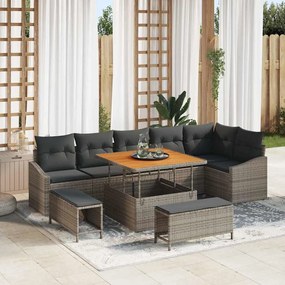 vidaXL Σετ Καναπέ Κήπου με μαξιλάρι 9 pcs Γκρι Πολυ ράταν