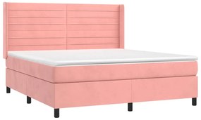vidaXL Κρεβάτι Boxspring με Στρώμα &amp; LED Ροζ 160x200 εκ. Βελούδινο