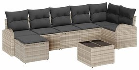 vidaXL Σετ Καναπέ Κήπου με μαξιλάρι 8 pcs Ανοιχτό γκρι Πολυ ράταν