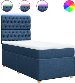 vidaXL Κρεβάτι Boxspring με Στρώμα Μπλε 90x200 εκ.Υφασμάτινο