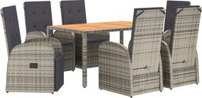 vidaXL Σετ Τραπεζαρίας Κήπου 7 τεμ. Γκρι Συνθ. Ρατάν με Μαξιλάρια