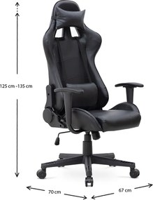 Καρέκλα γραφείου Gaming Alonso Megapap από τεχνόδερμα χρώμα μαύρο 67x70x125/135 εκ.