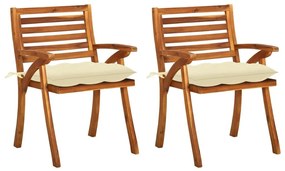 Καρέκλες Τραπεζαρίας Κήπου 2 τεμ Μασίφ Ξύλο Ακακίας &amp; Μαξιλάρια - Κρεμ