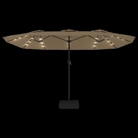 vidaXL Ομπρέλα Κήπου με Διπλή Κορυφή και LED Taupe 449 x 265 εκ.