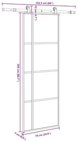 Συρόμενη Πόρτα με Μηχανισμό 76x205 εκ. Γυαλί ESG &amp; Αλουμίνιο - Μαύρο