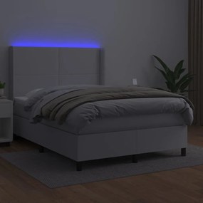 vidaXL Κρεβάτι Boxspring με Στρώμα & LED Λευκό 140x200 εκ. Συνθ. Δέρμα