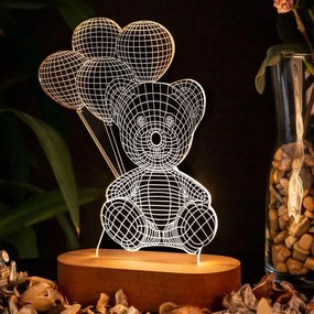 Intra απο ξύλο plywood 3mm-4mm πάχος – και Χαραγμένο αρκουδάκι με μπαλόνια 3D ακρυλικό φωτιστικό 20x25 cm INTRAVECTRY-MY544316