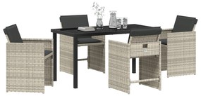 vidaXL Σετ 5 τεμαχίων Καρεκλών Dining Κήπου με Μαξιλάρια Ανοιχτό Γκρι Πολύ Ρατάν