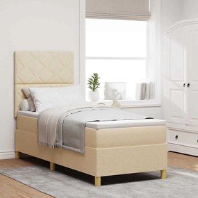 vidaXL LED Κρεβάτι με βάθρο με στρώμα Κρεμ 80 x 200 cm ύφασμα