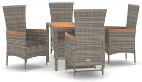 vidaXL Σετ Τραπεζαρίας Κήπου 5 τεμ. Γκρι Συνθ. Ρατάν με Μαξιλάρια