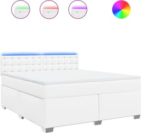 vidaXL Κρεβάτι Boxspring με Στρώμα Λευκό 180x200 εκ. Συνθετικό Δέρμα