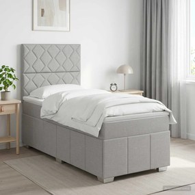 vidaXL Κρεβάτι box spring με στρώμα Ανοιχτό γκρι 90 x 200 cm Ύφασμα