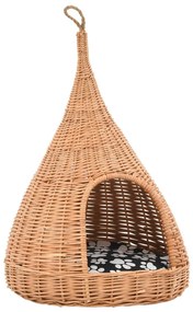 vidaXL Σπίτι Γάτας Teepee με Μαξιλάρι 40x60 εκ. από Φυσικό Ξύλο Ιτιάς