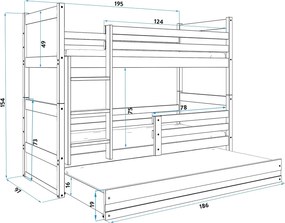 Κουκέτα  Riccon με 3o Κρεβάτι από μασίφ ξύλο White + Blue  90×200cm (Δώρο τα 3 Στρώματα)