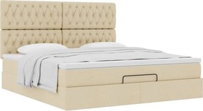 vidaXL Οθωμανικό Κρεβάτι με Στρώμα Κρέμα 160x200cm Ύφασμα