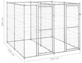 Κλουβί Σκύλου Εξωτερικού Χώρου 4,84 μ² από Γαλβανισμένο Χάλυβα - Ασήμι