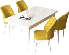 Dining Table &amp; Chairs Set (5 Pieces) Arp - White, Mustard White
Mustard