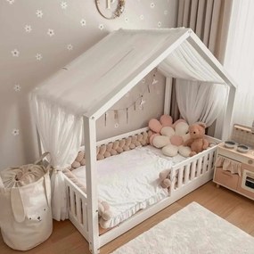 Κρεβάτι Παιδικό Montessori House Bed με κάγκελα 30cm σε Λευκό Χρώμα  Ξύλου  90×200cm  Luletto (Δώρο 10% έκπτωση στο Στρώμα)