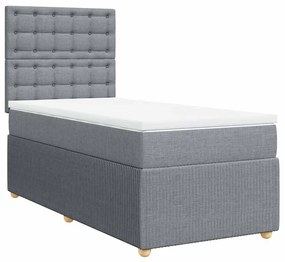 vidaXL Κρεβάτι Boxspring με Στρώμα Ανοιχτό Γκρι 90x200 εκ. Υφασμάτινο