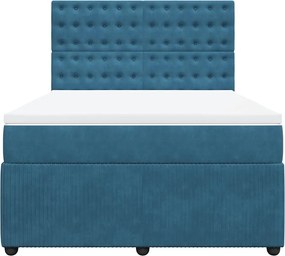 vidaXL Κρεβάτι Boxspring με Στρώμα Μπλε 160x200 εκ. Βελούδινο