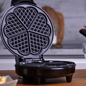 Βαφλιέρα  σε σχήμα καρδιάς Voltz V51442GA, 1300W, 5 μικρότερες βάφλες με σχήμα καρδιάς, Ρύθμιση θερμοκρασίας, Ανοξείδωτο ατσάλι / μαύρο