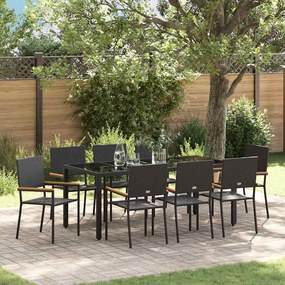 vidaXL Σέτ φαγητού για κήπο 9 pcs Μαύρο 190 x 90 x 75 cm