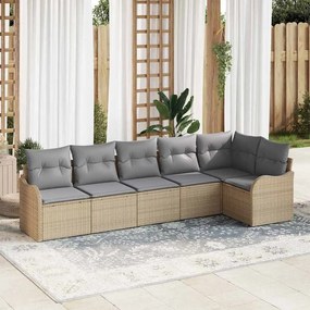 vidaXL Σετ Καναπέ Κήπου με μαξιλάρι 6 pcs Μπεζ Πολυ ράταν