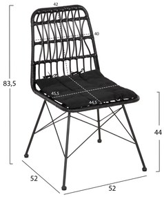 Καρέκλα ALLEGRA C5453.12 Μεταλλική με Μαξιλάρι και Wicker Μαύρο 52x52x83,5Yεκ. 52x52x83.5 εκ.