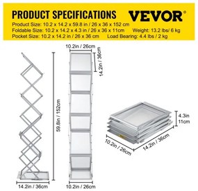VEVOR Literature Rack, 6 Pockets, Pop up Aluminum Magazine Rack, Lightweight Catalog Holder Stand w/ Carrying Bag for Living Room, Hotel, Trade Show, Exhibition, Office