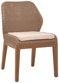 Καρέκλα Swinton pakoworld σκελετός αλουμινίου με teak πόδι σε φυσική απόχρωση και κρεμ ύφασμα 53x63x