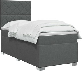 vidaXL Κρεβάτι box spring με στρώμα Σκούρο Γκρι 90 x 190 cm Ύφασμα