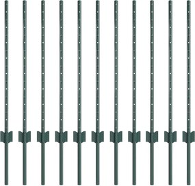 vidaXL Στύλος Περιφράξεων 11 pcs Πράσινο 120 cm Ατσάλι