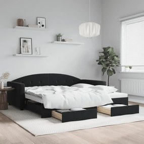 vidaXL Καναπές Κρεβάτι Συρόμενος Μαύρο 100x200 εκ. Βελούδινος Συρτάρια