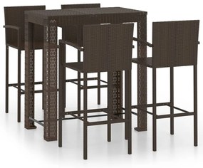 vidaXL Σετ Επίπλων Μπαρ με Μπράτσα Εξ. Χώρου 5 τεμ. Καφέ Συνθ. Ρατάν