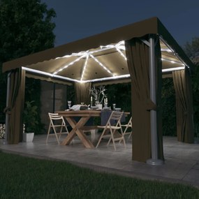 Κιόσκι με Κουρτίνα και Φωτάκια LED Taupe 4 x 3 μ. - Μπεζ-Γκρι