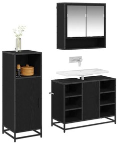 vidaXL Σετ Επίπλων Μπάνιου με ράφι 3 pcs Μαύρη Οξυά Επεξεργασμένο ξύλο