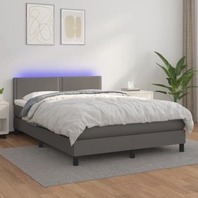 Κρεβάτι Boxspring με Στρώμα &amp; LED Γκρι 140x200 εκ. Συνθ. Δέρμα