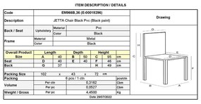 Καρέκλα Jetta-I Βαφή Μαύρη/PVC Μαύρο Συσκ.6τμχ 40x50x95cm