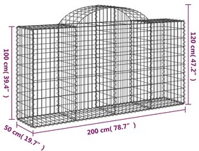 Συρματοκιβώτιο Τοξωτό 200x50x100/120εκ. από Γαλβανισμένο Χάλυβα - Ασήμι