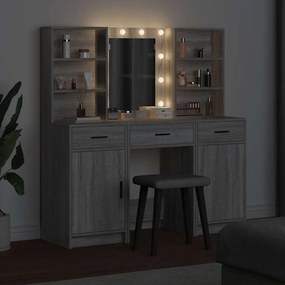 vidaXL Σετ Τραπέζι Ντυσίματος με LED 3 τμχ. Γκρίζο Σονομα