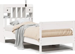 vidaXL Κρεβάτι Βιβλιοθήκη Χωρίς Στρώμα Λευκό 75x190 εκ Μασίφ Πεύκο