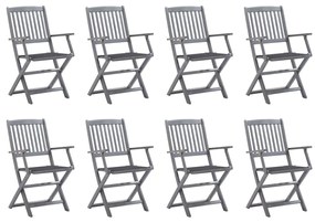 3078262 vidaXL Καρέκλες Εξ. Χώρου Πτυσσόμενες 8 τεμ. Ξύλο Ακακίας &amp; Μαξιλάρια Γκρι, 1 Τεμάχιο
