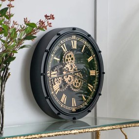 Artekko Clock Ρολόι Τοίχου Μέταλλο Γυαλί Μαύρο Χρυσό (50x50x9)cm