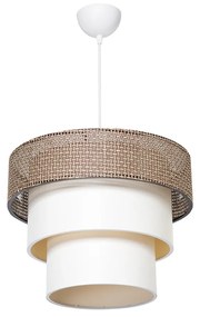 GloboStar® LEVEL 203-0172 Μοντέρνο Κρεμαστό Φωτιστικό Καπέλο Μονόφωτο 1 x E27 IP20 Σκούρο Καφέ & Λευκό Ύφασμα - Μ38 x Π38 x Υ95cm