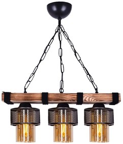 Φωτιστικό Οροφής - Ράγα Eliana 0207366 50x15x65cm 3xE27 60W Walnut-Black Megapap Μέταλλο,Ξύλο