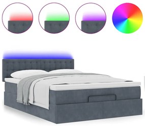 vidaXL Οθωμανικό κρεβάτι με στρώμα & LEDs Σκούρο γκρι 140x190cm Velvet