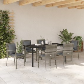 vidaXL Σετ 7 Τεμαχίων Τραπεζαρίας Κήπου  με Μαξιλάρια Γκρι Πολυ Ρατάν
