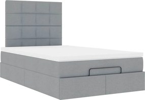 vidaXL Οθωμανικό κρεβάτι με στρώμα &amp; LEDs Ανοιχτό γκρι Ύφασμα